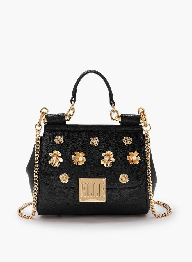 ELLE Floral Embellished Satchel Bag With Chain Strap Ramadan Collections
